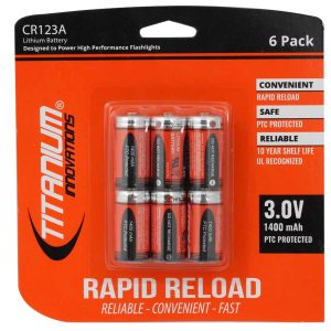 Titanium Innovations CR123A Battery 6 Pack Retail Card