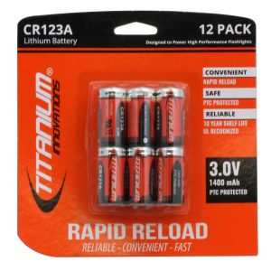 Titanium Innovations CR123A Battery 12 pack retail card